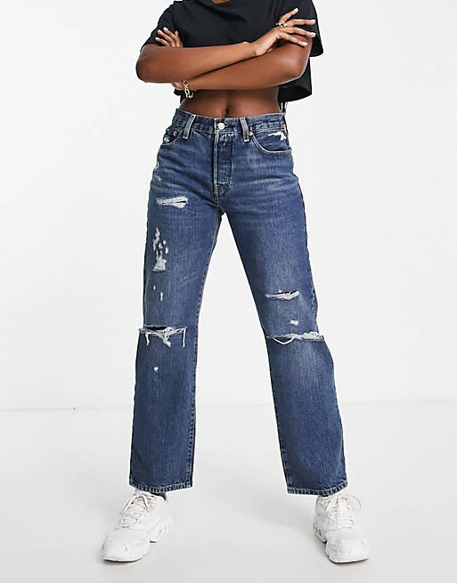 Pasture formel Hus Levi's 501 90s distressed jeans in mid wash blue | ASOS