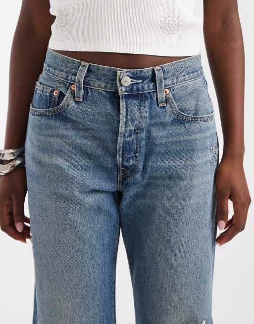 Levi's 501 90s embellished straight jeans in blue, 5 of 5