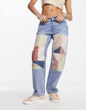 Patchwork Turn Up Jeggings Treggings - Black