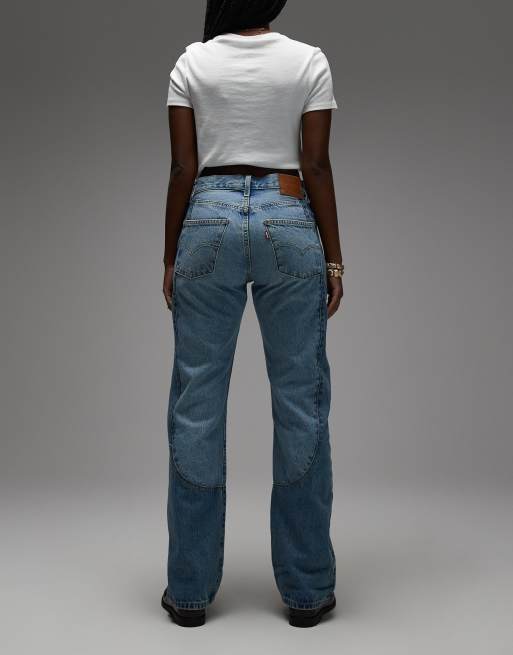 Levi's 501 '90s straight jeans western chaps in mid blue , 3 of 5