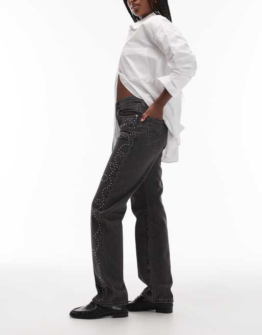 Levi's 501 '90s straight studded jeans in washed black, 3 of 5