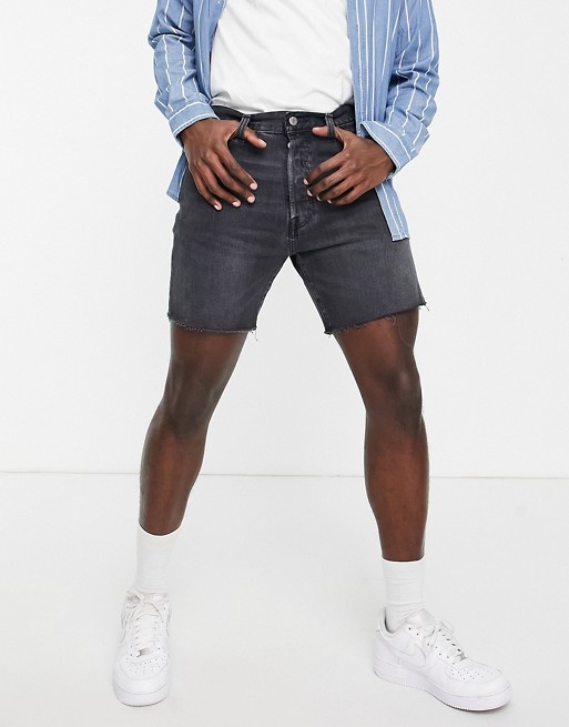 Levi's 501 93 straight fit cut off denim shorts in its time black worn in wash