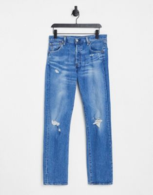 Levi's 501 '93 straight fit jeans in bleu eyes driver distressed mid indigo worn in wash