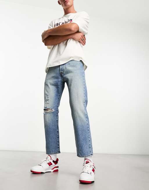 Levi's – 501 '93 – Verkürzte Jeans in mittelblauer Waschung mit Used-Details und normalem Schnitt