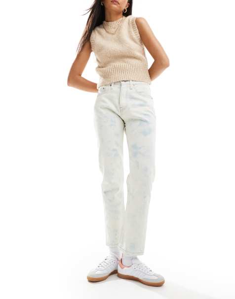 Levi's - 501 - Afblegede blå cropped jeans i lige pasform - view 1