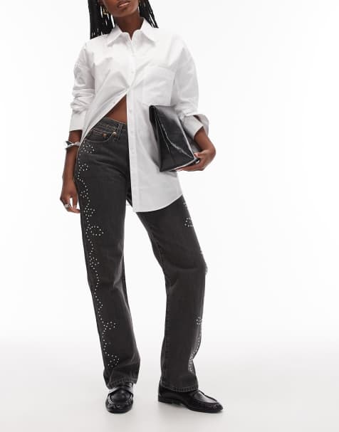 Levi's – 501 – Bleksvarta, raka jeans med nitar - view 1