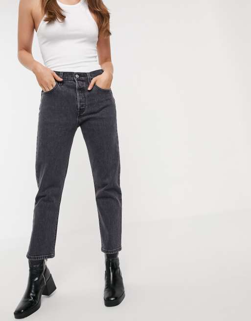 Levis 501 crop black best sale