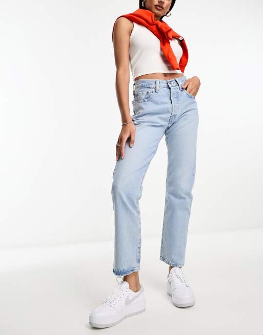 Levi's 501 crop jeans in light on sale wash