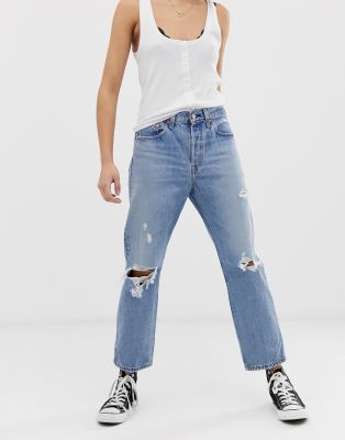 levi's 501 crop jean with rips