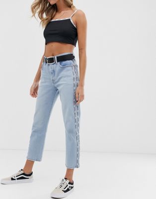 Levi's 501 crop jean with side taping-Blue