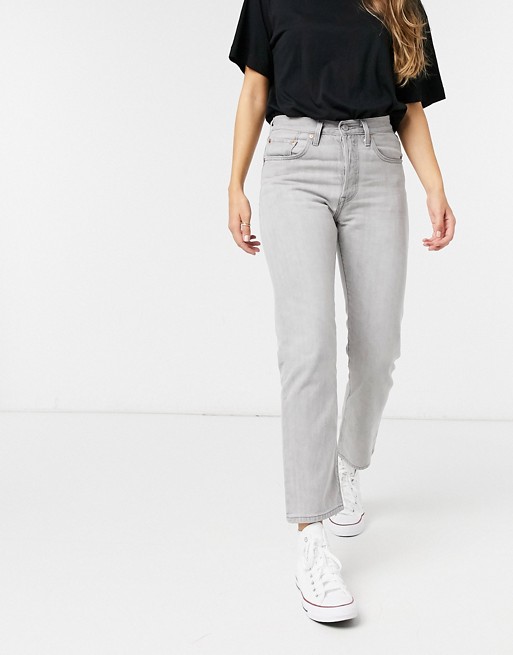 Levi's 501 high rise straight leg crop jeans in light grey
