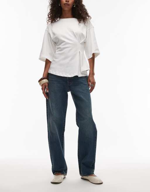 Levi's 501 crop straight fit jeans in dark washed blue