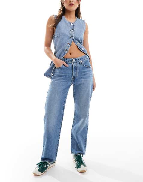 Levi's 501 crop straight fit jeans in washed blue - view 1