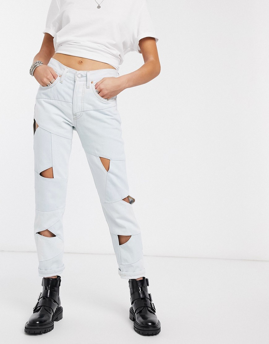 Levi's 501 - Cropped jeans met bleekwassing en uitsnijding-Wit