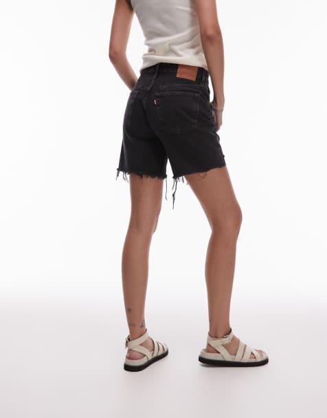 Levi's 501 mid thigh shorts with distressed hem in black