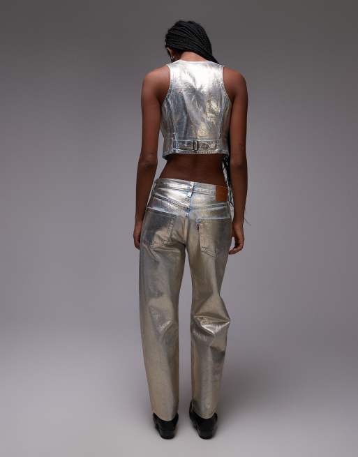 Levi's - 501 - Enkellange metallic jeans in jaren 90-stijl in goud, deel van co-ord set, 2 van 5