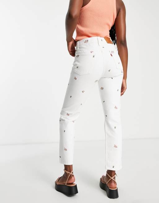 Levi's 501 floral straight crop jeans in white | ASOS