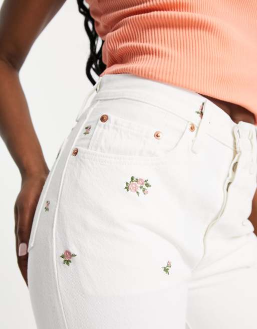 Levi's 501 floral straight crop jeans in white | ASOS