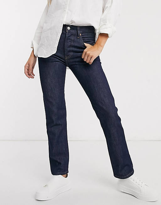 Levi's 501 high rise rigid straight leg jeans in dark wash blue | ASOS