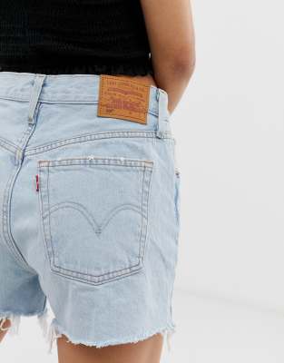 levi's 501 high rise short with raw hem and rips