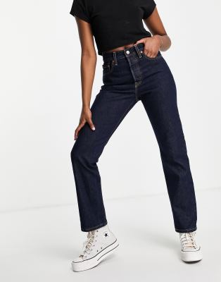 Levi's 501 high rise straight leg crop jean in dark wash blue | ASOS