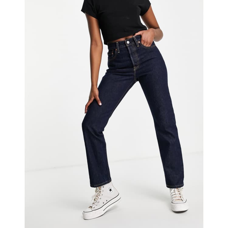 Levi s 501 high rise straight leg crop jean in dark wash blue