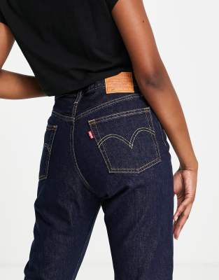 Levi's 501 high rise straight leg crop jean in dark wash blue | ASOS