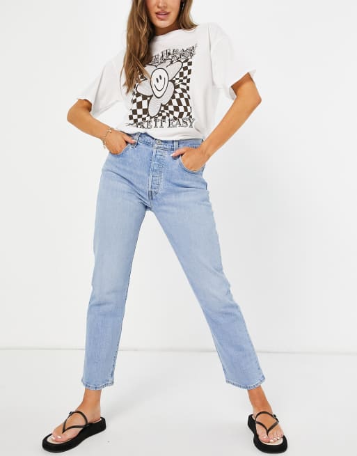 Levi s 501 high rise straight leg crop jeans in acid wash ASOS