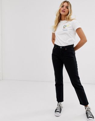 Levi's 501 high rise straight leg crop jeans in black | ASOS