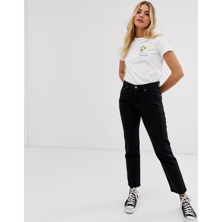 Levi's 501 high rise straight leg crop jeans in black | ASOS