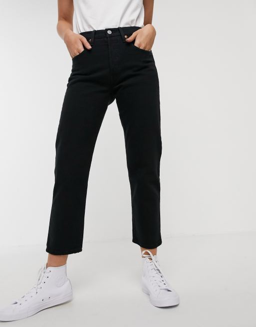 Black cropped 2025 straight leg jeans