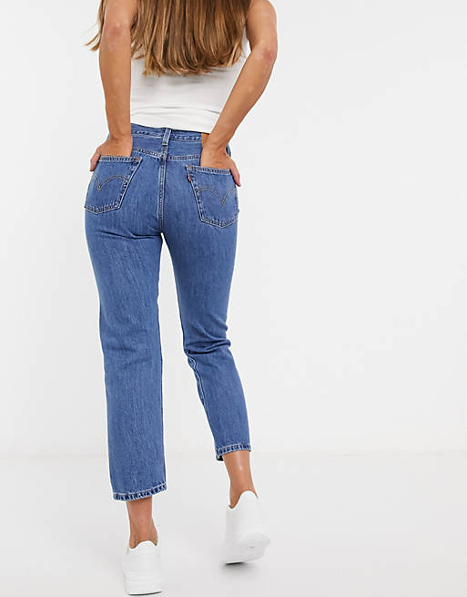 Levi's 501 high rise straight leg crop jeans in blue | ASOS