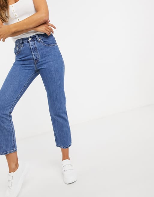 Levi's 501 high rise straight leg crop jeans in blue