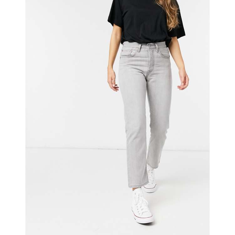 Levi s 501 high rise straight leg crop jeans in light grey ASOS