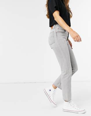 Levi's 501 high rise straight leg crop jeans in light grey | ASOS
