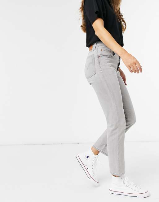 Levi's 501 high rise straight leg crop jeans in light grey | ASOS