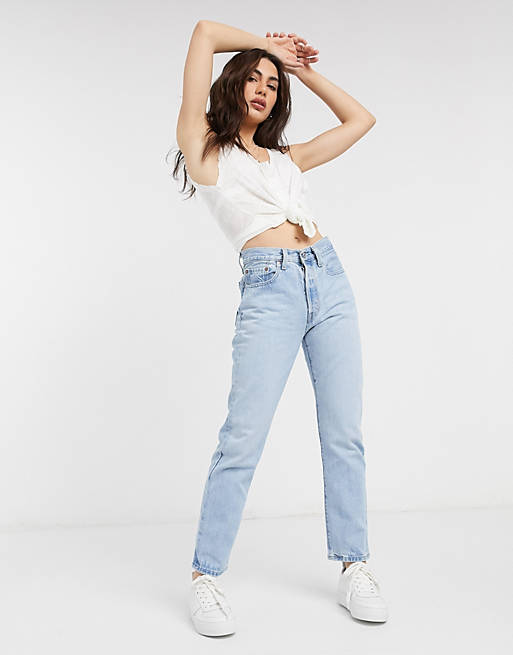 nep lotus Explosieven Levi's 501 high rise straight leg crop jeans in light was blue | ASOS