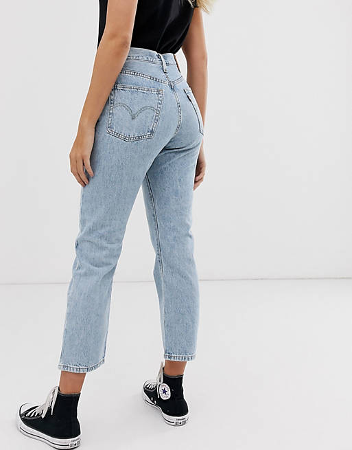 Levi's 501 high rise straight leg crop jeans in mid wash blue | ASOS