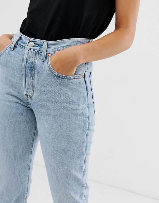 Levi's 501 high rise straight leg crop jeans in mid wash blue | ASOS