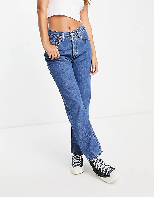 Levi'S 501 High Rise Straight Leg Crop Jeans In Mid Wash | Asos
