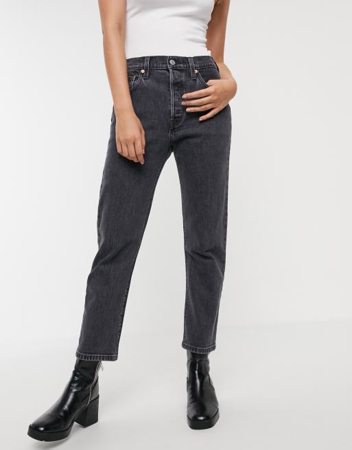 Levi's 501 high rise straight leg crop jeans in washed black | ASOS