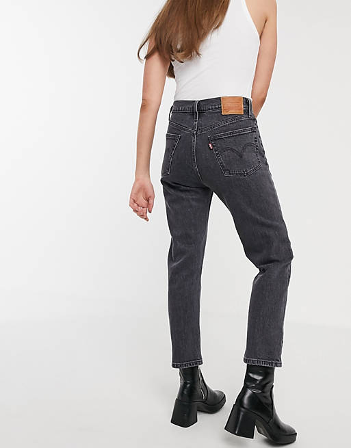 Levi's 501 high rise straight leg crop jeans in washed black | ASOS