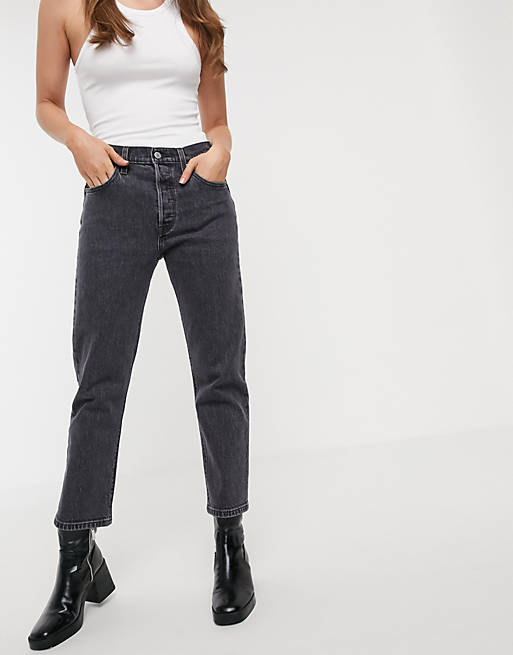 Levi's 501 high rise straight leg crop jeans in washed black | ASOS