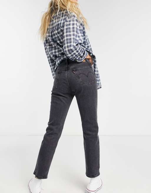 Levi s 501 high rise straight leg crop jeans in washed black