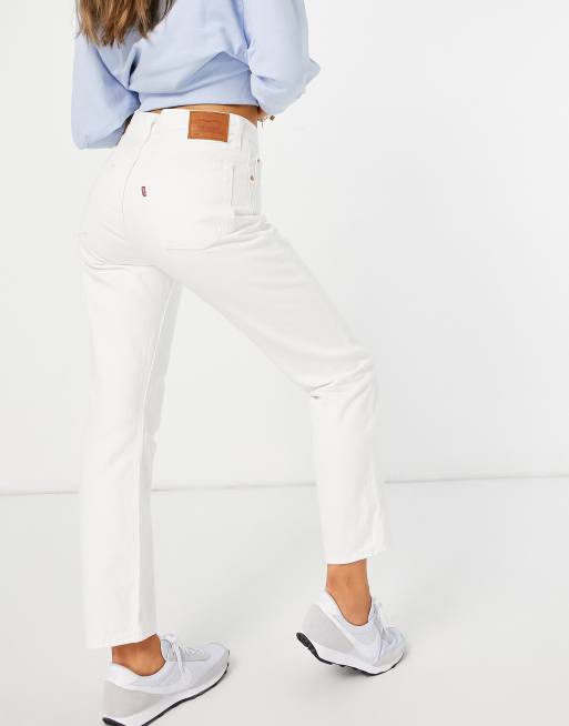 Levi's 501 high rise straight leg crop jeans in white | ASOS