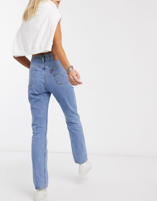 Levi s 501 high rise straight leg jeans in light wash blue