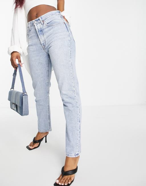 Levi s 501 high rise straight leg jeans in light wash blue