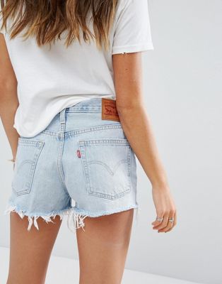 levi's 501 high rise short with raw hem and rips