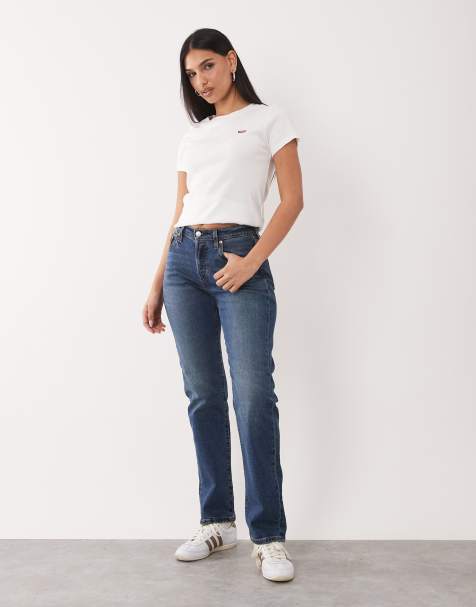 Levi's - 501 Hourglass - Jean droit taille haute - Bleu moyen délavé - view 1