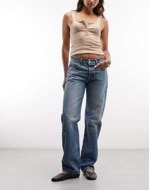 Levi's 501 jaren 90 jeans met versiering en rechte pijpen in mid-wash - view 1